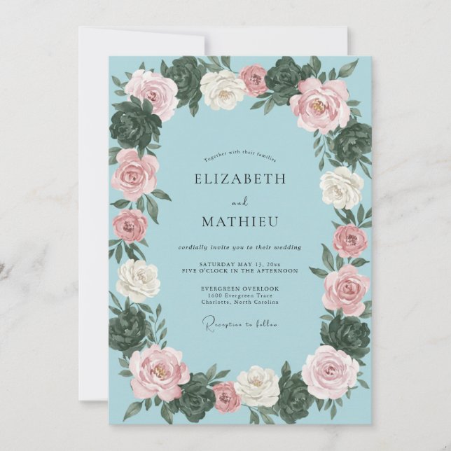 Invitación Boda Corona Rosa Cielo (Anverso)