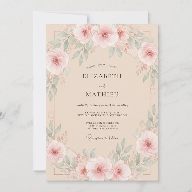 Invitación Boda Corona Rosa Cremosa (Anverso)