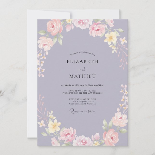 Invitación Boda Corona Rosa Lila (Anverso)