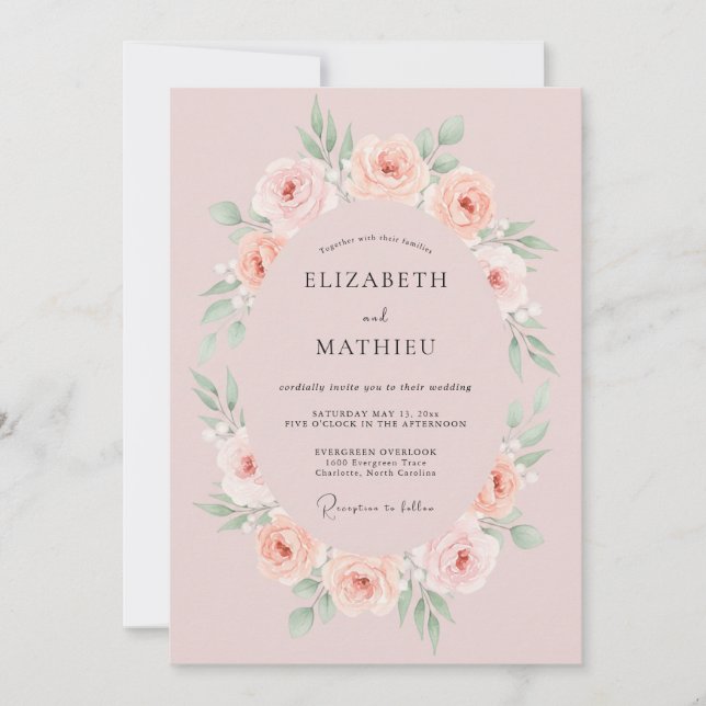 Invitación Boda Corona Rosa Pétalo (Anverso)