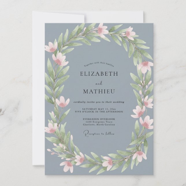 Invitación Boda Corona Rosa Pétalo de Acero (Anverso)