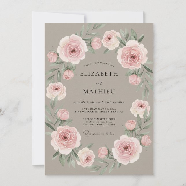 Invitación Boda Corona Rosa Polvorienta (Anverso)