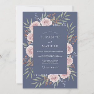 Invitación Boda Corona Rosa Rubor Pizarra
