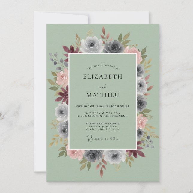 Invitación Boda Corona Rosada Pizarra (Anverso)