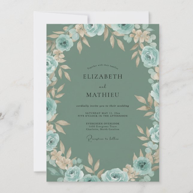 Invitación Boda Corona Rústica Aqua Beige (Anverso)