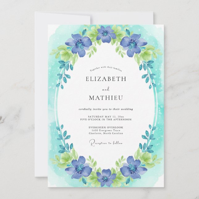 Invitación Boda Corona Rústica de Acuarela y Centaurea (Anverso)