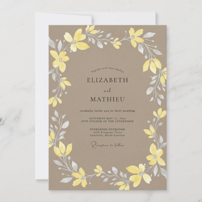 Invitación Boda Corona Taupe Amarillo (Anverso)