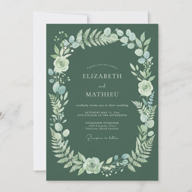 Invitación Boda Corona Verde Salvia (Anverso)