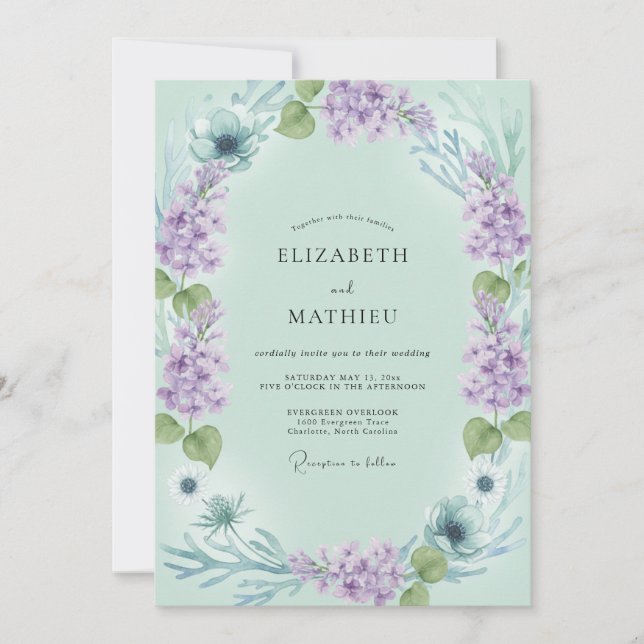 Invitación Boda Corona Violeta Celadón (Anverso)