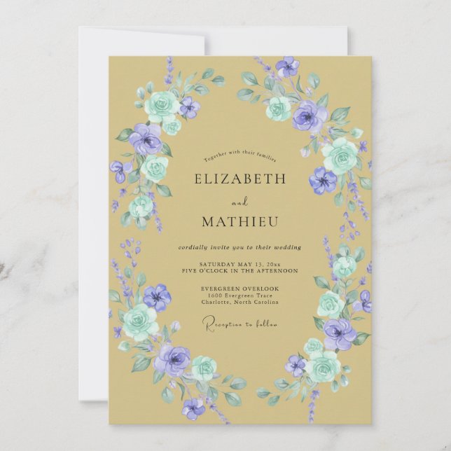 Invitación Boda Corona Violeta Dorada (Anverso)