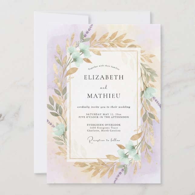 Invitación Boda Corona Violeta Espuma de Mar (Anverso)