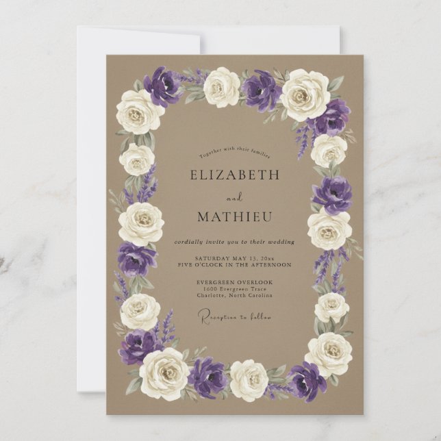 Invitación Boda Corona Violeta Taupe (Anverso)