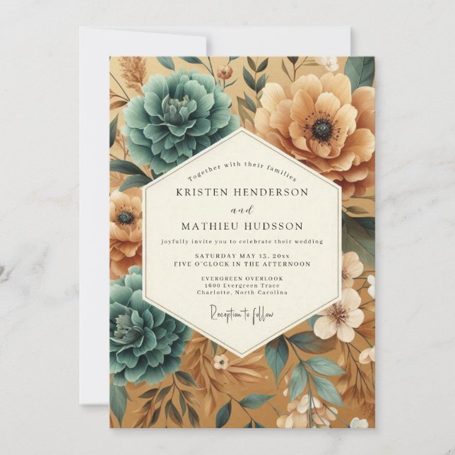 Invitación Boda Cosecha de Ocra Teal (Anverso)