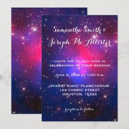 Invitación Boda Cósmica de Cúmulo de Galaxias Azul y Rosa Cal