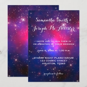 Invitación Boda Cósmica de Cúmulo de Galaxias Azul y Rosa Cal