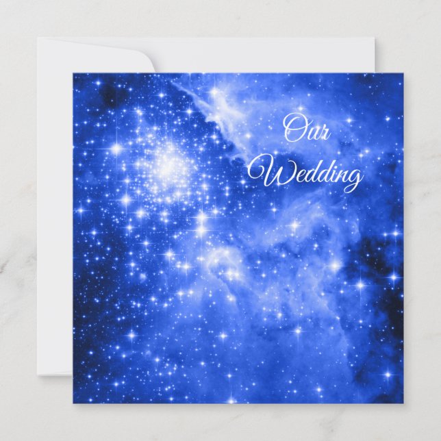 Invitación Boda Cósmica Estrellas Azul Ultramar (Anverso)