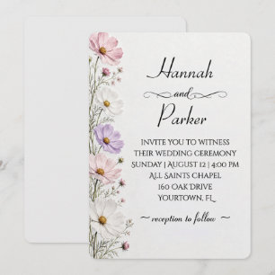Invitación Boda Cosmos Borde Floral en Blanco