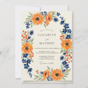 Invitación Boda Cosmos Eucalipto Cobalto Ámbar