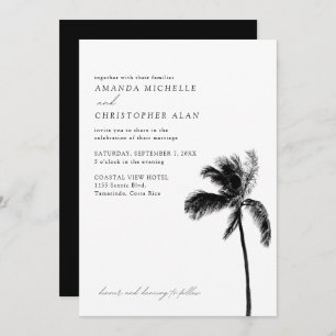 Invitación Boda costarricense Elegante árbol de palmas blanco