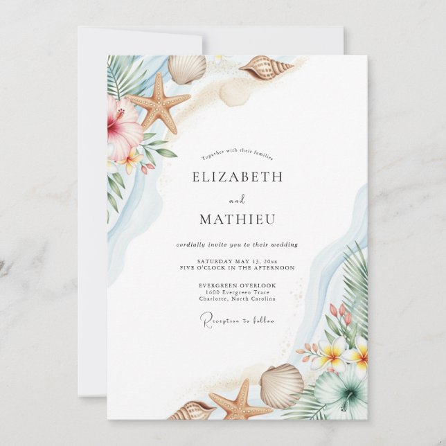 Invitación Boda Costera Acuática y Fresca (Anverso)