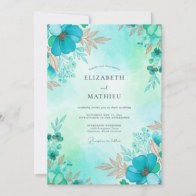 Invitación Boda Costera Aqua Radiante (Anverso)