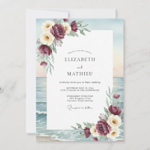 Invitación Boda Costera Atractiva de Borgoña