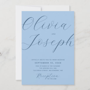 Invitación Boda Costera Azul Celeste Pastel Foto + Código Q