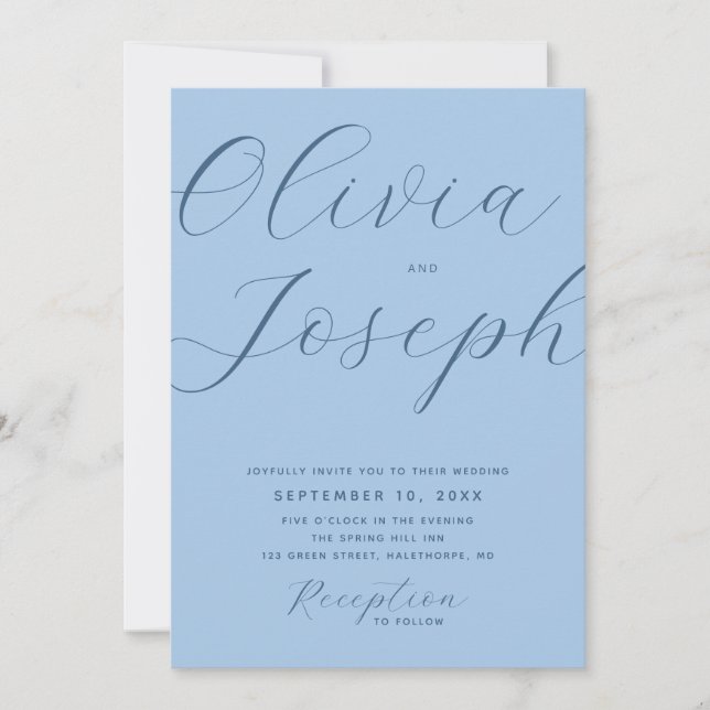 Invitación Boda Costera Azul Celeste Pastel | Foto + Código Q (Anverso)
