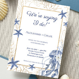 Invitación Boda Costera Azul Marino y Dorado