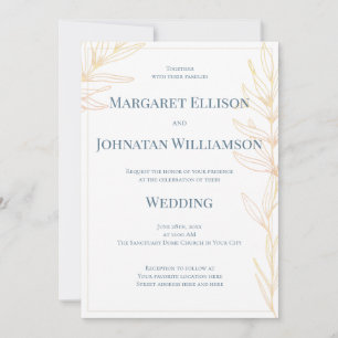 Invitación Boda Costera, Botánica Elegante Océano Azul Arena