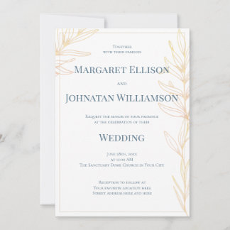 Invitación Boda Costera, Botánica Elegante Océano Azul Arena