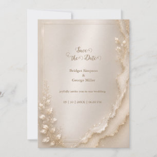 Invitación Boda costera botánica metálica dorada perla