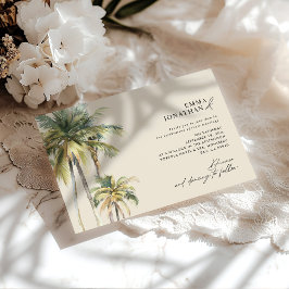 Invitación Boda costera con árbol de palma en acuarela