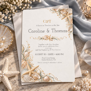 Invitación Boda Costera con Estrellas de Mar y Conchas Marina