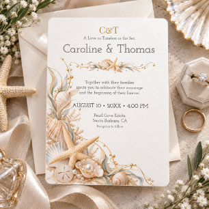 Invitación Boda Costera con Estrellas de Mar y Conchas Marina