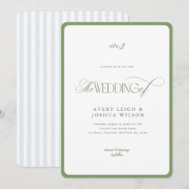 Invitación Boda costera con rayas elegantes de verde salvia y