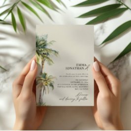 Invitación Boda costera de destino de árbol de palma de acuar