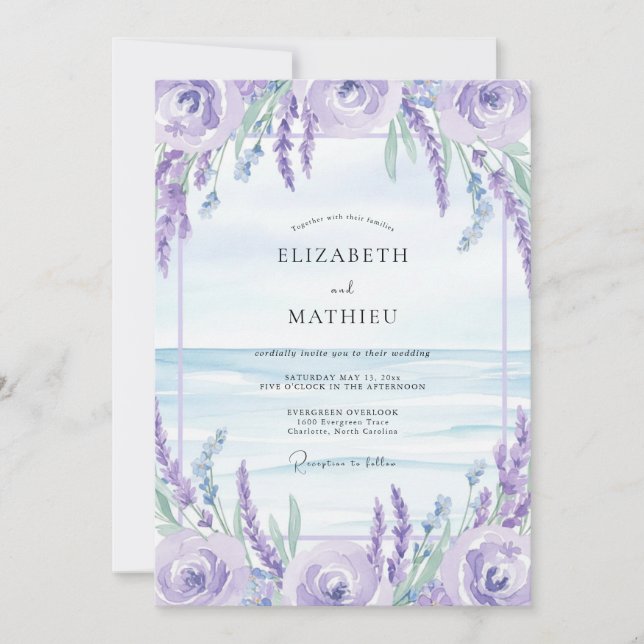 Invitación Boda costera de glicina lila (Anverso)