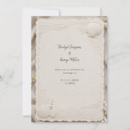 Invitación Boda Costera de Lino Rústico con Conchas de Mar