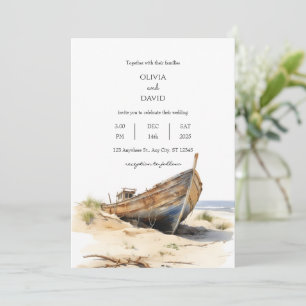 Invitación Boda costera de playa de naufragio rústico costero