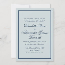 Invitación Boda Costera Dusty Blue Escritura Clásica