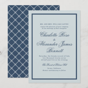 Invitación Boda Costera Dusty Blue Escritura Clásica