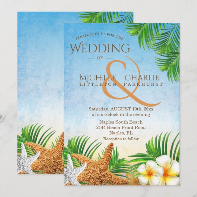 Invitación Boda costera en la playa (Anverso / Reverso)