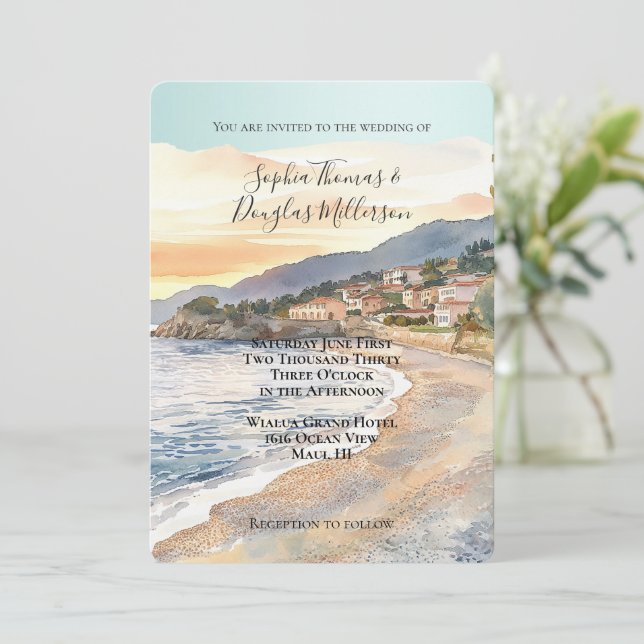 Invitación Boda Costera en la Playa de la Riviera Francesa (Anverso de pie)