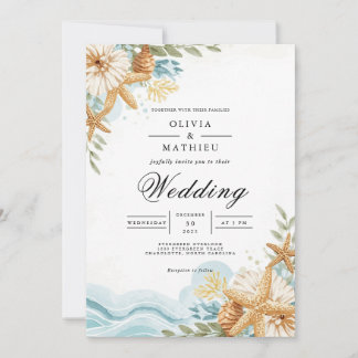 Invitación Boda costera en la playa floral de Starfish