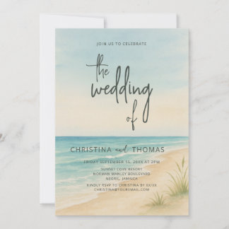Invitación Boda Costera en Playa con Acuarela