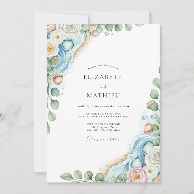 Invitación Boda costera etérea azul polvoriento (Anverso)