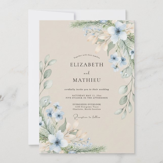 Invitación Boda costera etérea beige (Anverso)