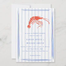 Boda Costera Langosta Roja Azul Rayada Retro