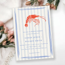 Boda Costera Langosta Roja Azul Rayada Retro